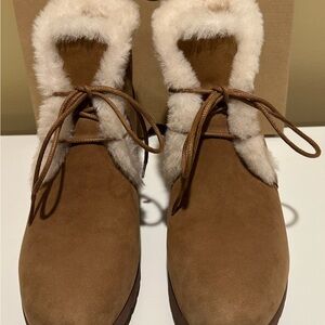 UGG Jeovana Wedge Suede Waterproof Ankle Boots Size 10, Chestnut